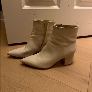 Marc Fisher Cream Ankle Booties chunky heel 70s style pointed toe